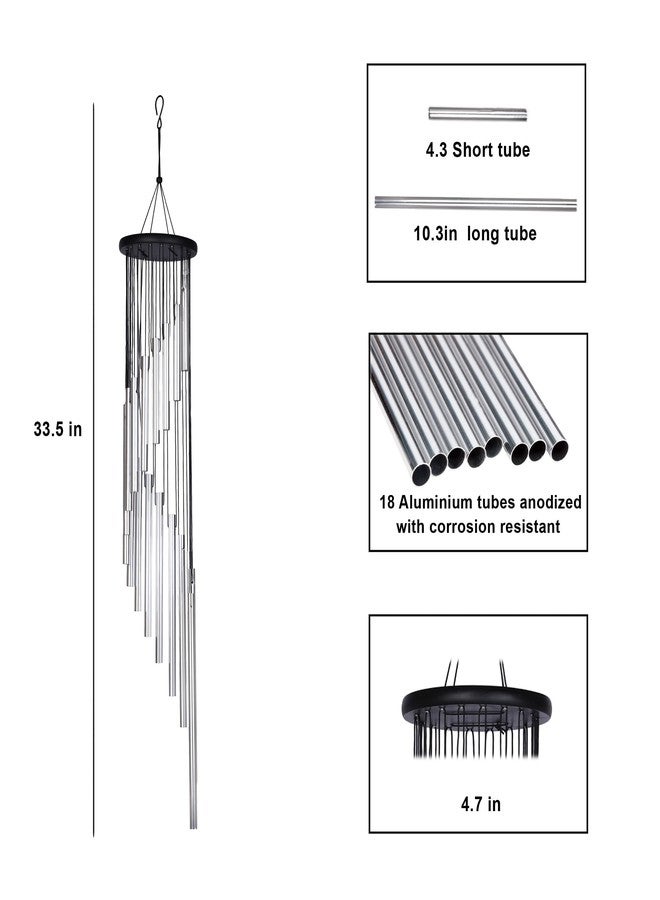 MELOPA 33.5" 18 Pipe Metal Wind Chims for Home Balcony Energy,& Office Positive Energy Meditation and Best Gift for Birthday Anniversary Home Vastu and Return Gift 18 Pipe Black,18 Pipe-Silver - Image 5